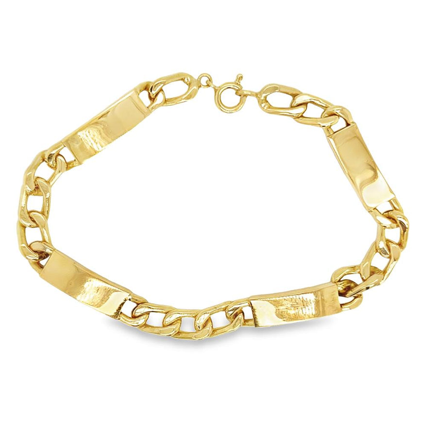 Yellow 18 Karat 6.6mm Oval Curb Chain Bar Station Bracelet