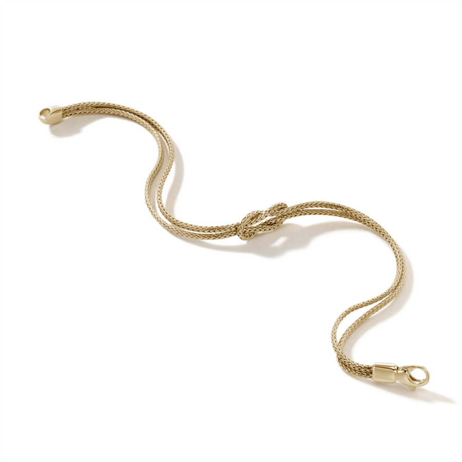 John Hardy Love Knot 14K Gold Manah 1.8mm Chain Double Row Bracelet with Lobster Clasp