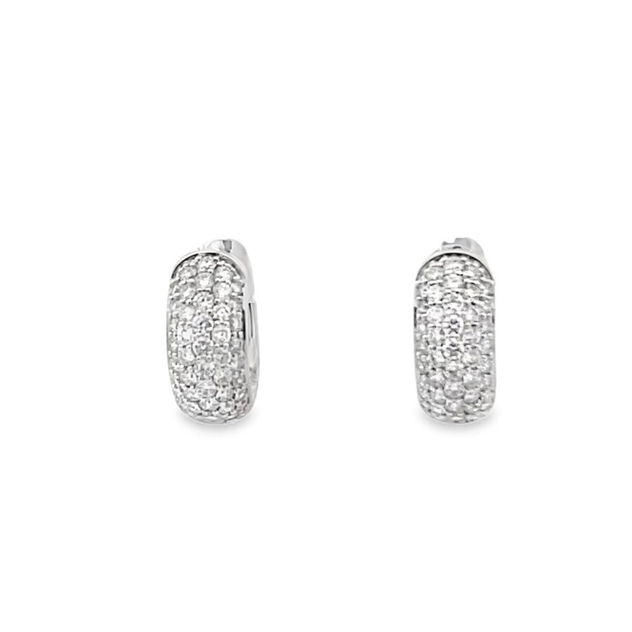 Lady's White 14 Karat Pave Huggie Hoop Earrings 88 = 1.95tw Round Diam