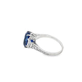 18 Karat White Oval Sapphire With Half Moon Diamond Sides Estate Jewel