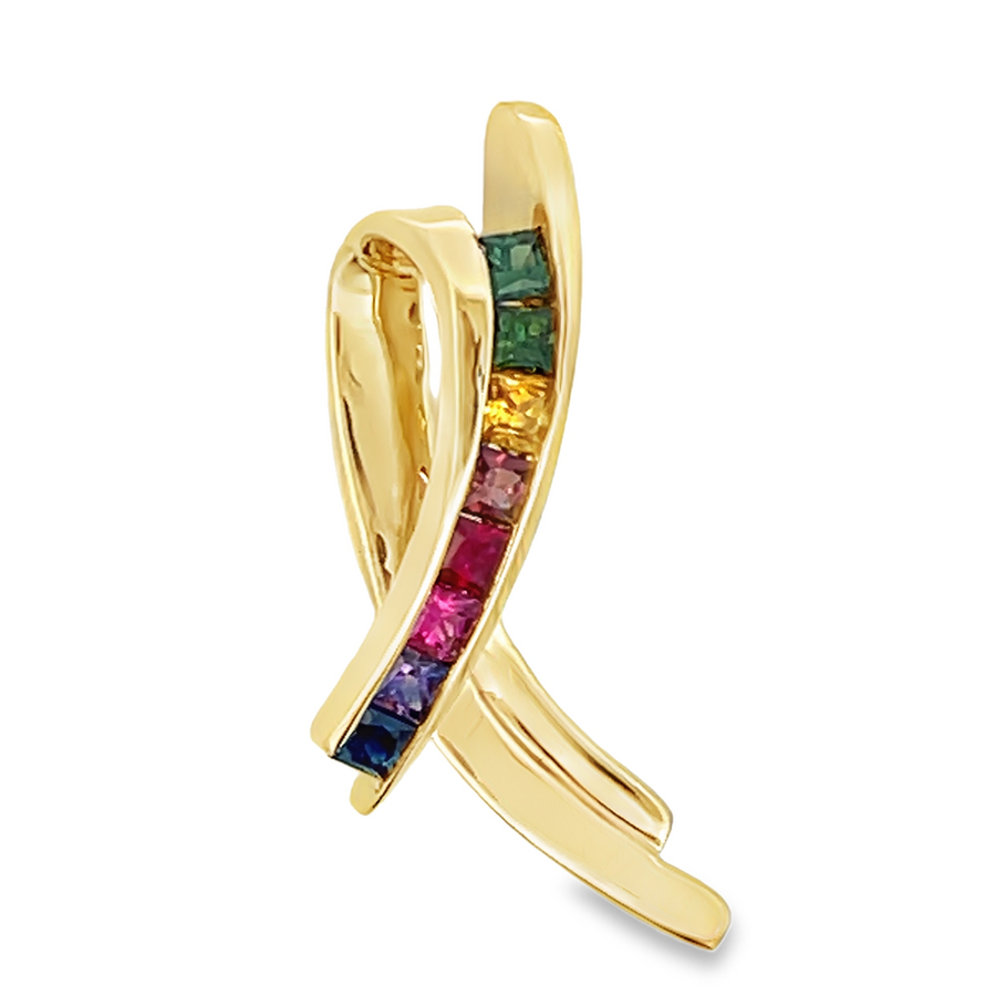 Estate Princess Cut Rainbow Sapphire Slide Pendant