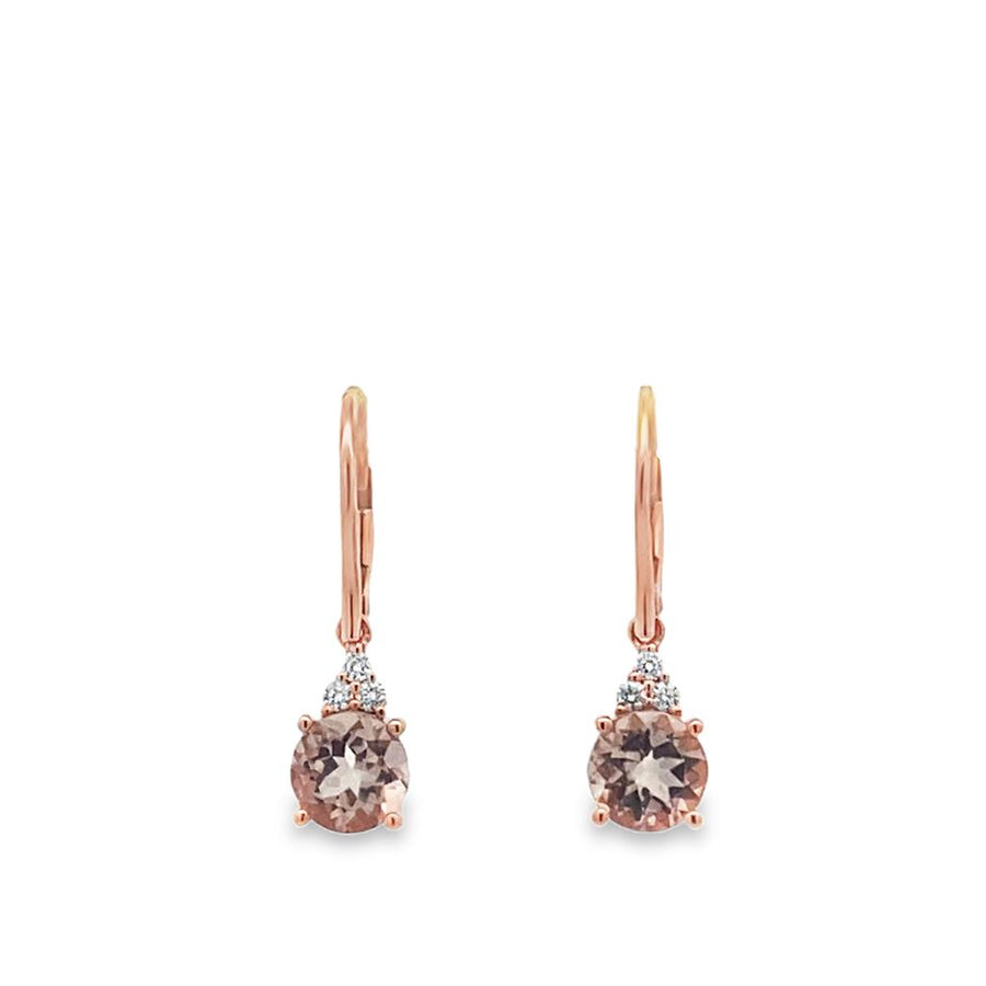 Lady's Rosé 14 Karat Leverback Dangle Cluster Earrings 2 = 7.00mm Roun