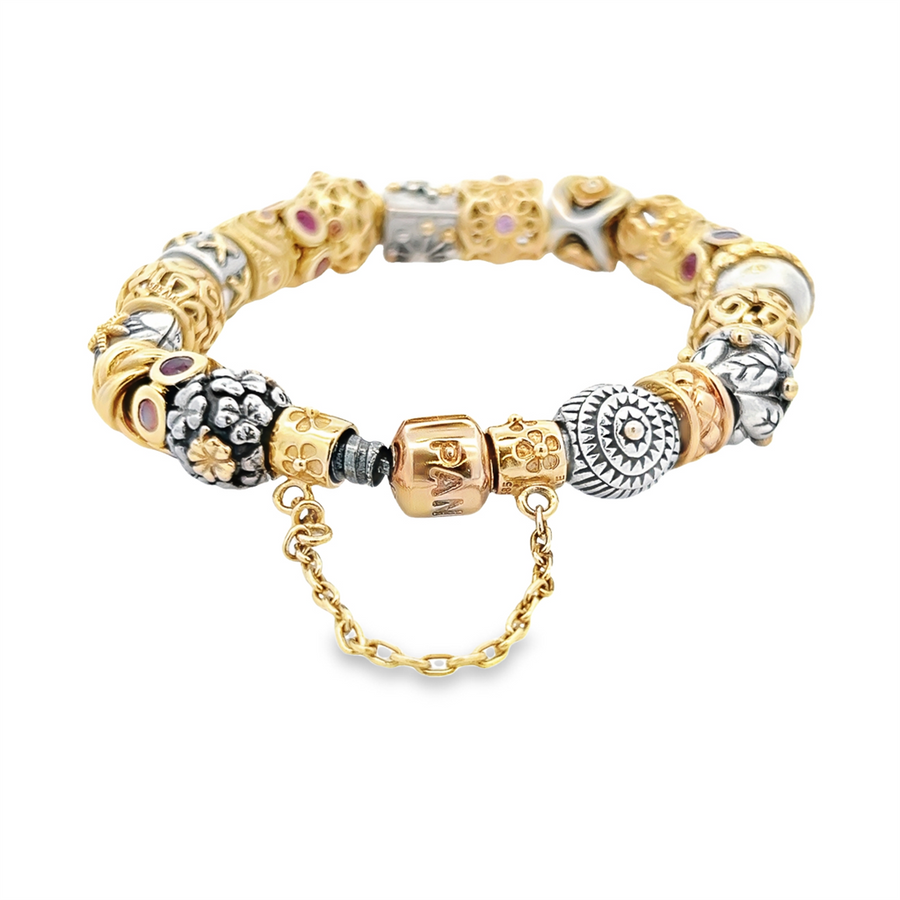 Estate Two-Tone Red Pandora Charm Bracelet