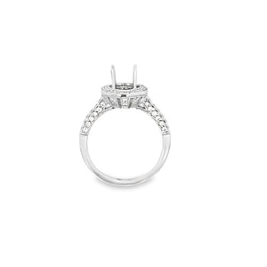 Lady's White 18K Milgrain Fancy Oval Halo Ring