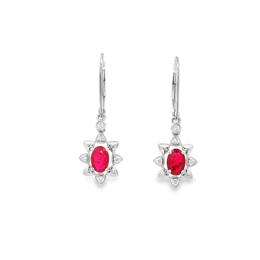 Lady's White 14 Karat Star Dangle Drop Earrings With 2 = 1.12Twt Oval