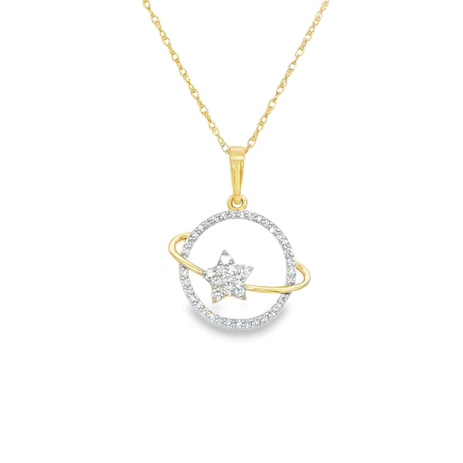 Lady's Two-Tone 14 Karat Planet With Star Accent Circle Pendant With 4