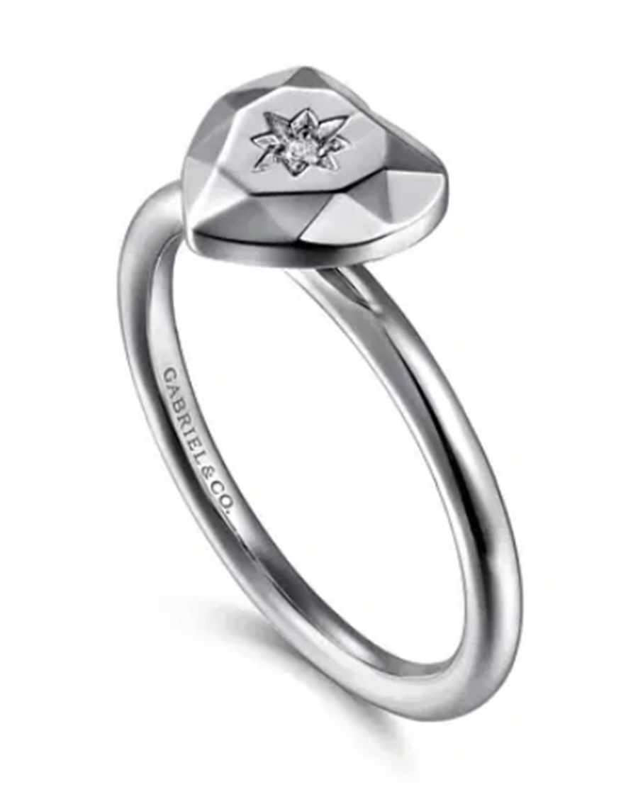Sterling Silver Diamond Cut Heart Ring Size 6.5 one = 0.01ct Round H/I
