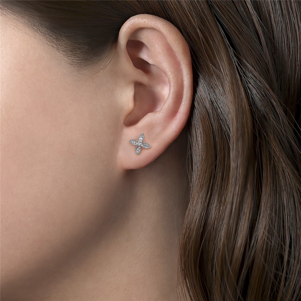 Gabriel & Co. Fashion 14K White Gold Diamond Flower Stud Earrings
