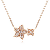 Lady's Rosé 14 Karat Floral Necklace Length 17.5 With 36 = 0.27TW Roun