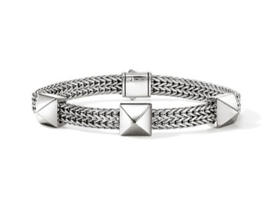 Sterling Silver Icon Stud 3 Station Bracelet on a 6mm Flat Chain with