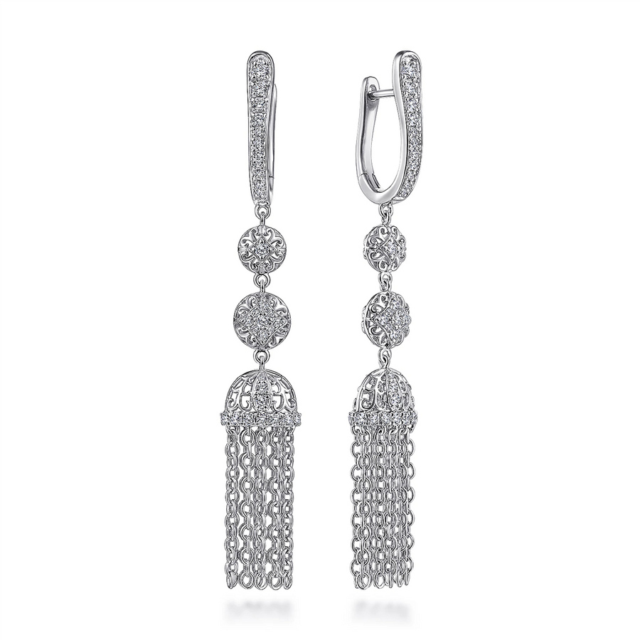 Gabriel & Co. Fashion 14K White Gold Diamond Tassel Statement Huggies