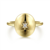 Gabriel & Co. Fashion 14K Yellow Gold Oval Medallion Ring with Diamond Star Center