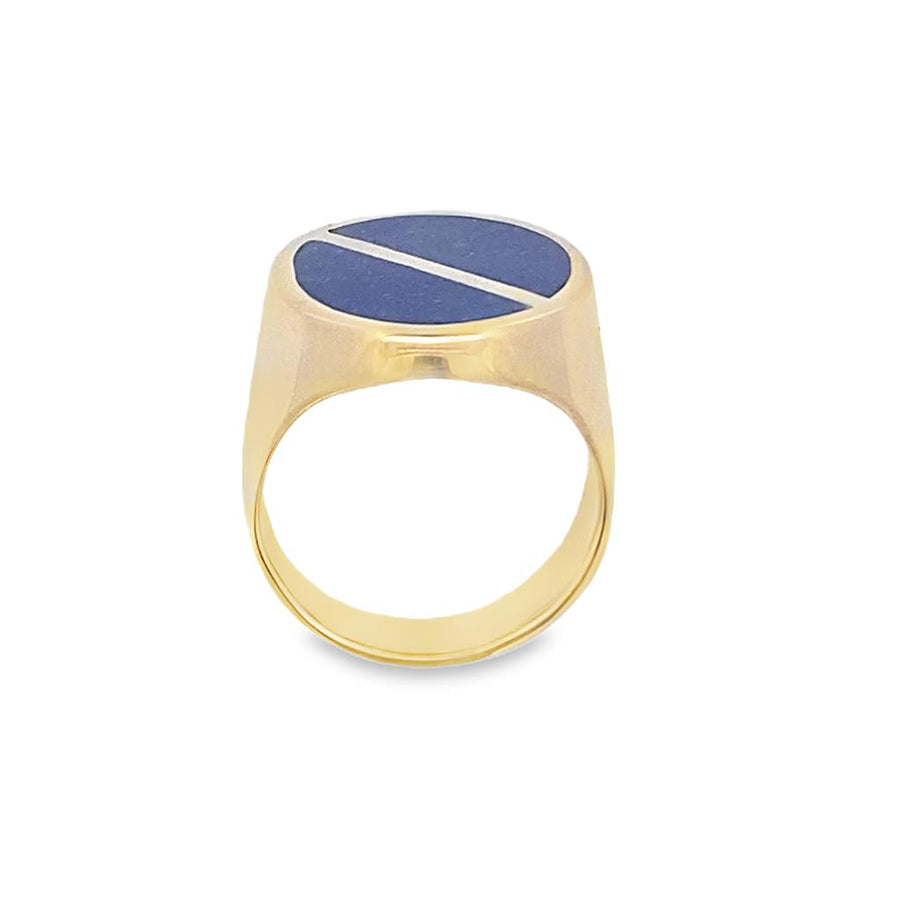 Yellow 14 Karat Gnts.Oval Half Moon Lapis Inlay Ring