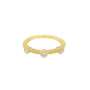 Yellow 14 Karat Milgrain Judith Ripka Textured Band With Diamond Accents Estate Jewelry Size 7 3=0.18tw Round Diamonds Gram Weight: 3.12