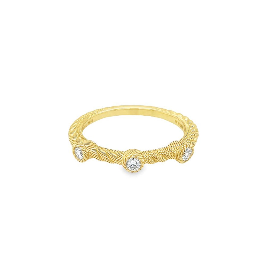 Yellow 14 Karat Milgrain Judith Ripka Textured Band With Diamond Accents Estate Jewelry Size 7 3=0.18tw Round Diamonds Gram Weight: 3.12