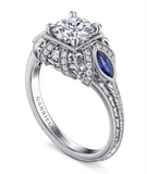 Gabriel & Co. Sapphire and Diamond Engraved Vintage Style Engagement Ring Mounting