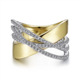 Gabriel & Co. Fashion 14K White-Yellow Gold Polished and Diamond Bands Criss Cross Ring