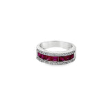 White 18 Karat Princess Cut Ruby And Diamond Band Estate Jewelry With