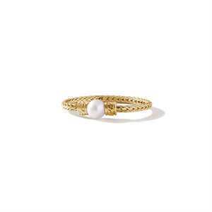 John Hardy Classic Chain 18K Gold Ring with 4-4.5mm Cultured Fresh Water Pearl