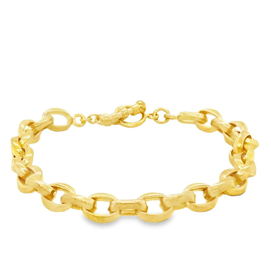 Yellow 23 Karat Milgrain Thai Gold Bracelet With 7mm Milgrain Textured