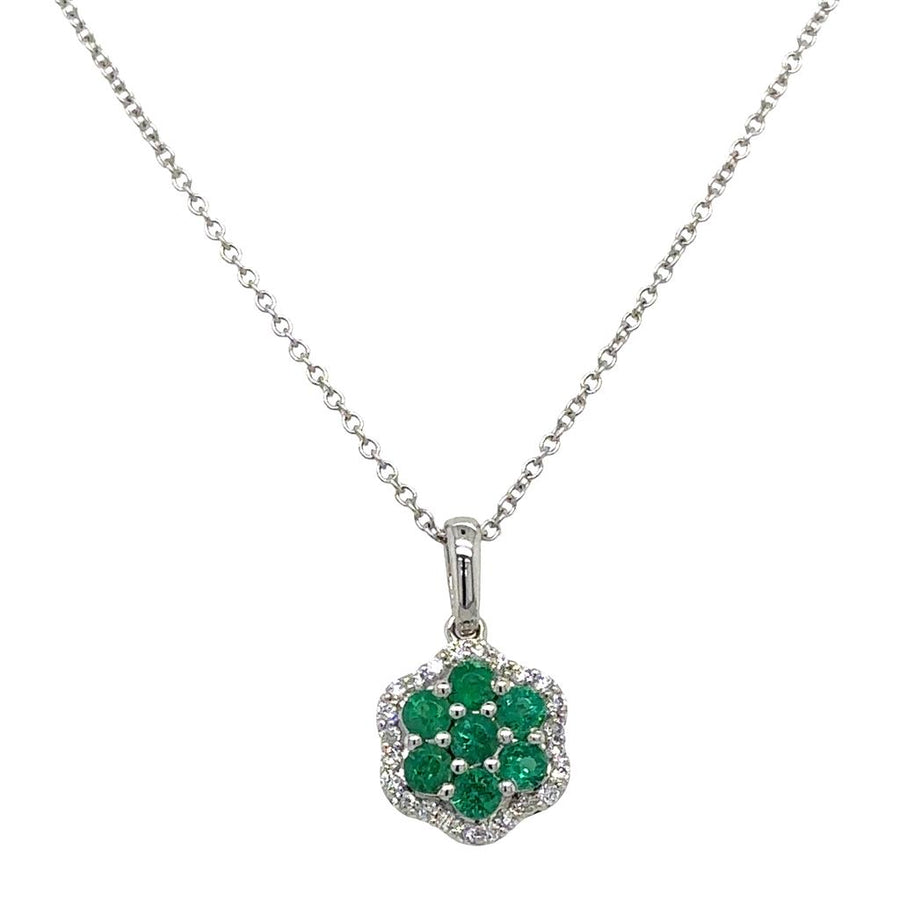 Lady's White 14 Karat Floral Cluster Halo Pendant With 6 = 0.35Twt Rou