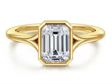 Yellow 14 Karat Bezel Solitaire Split Shank Remount Size 6.5 Designer: