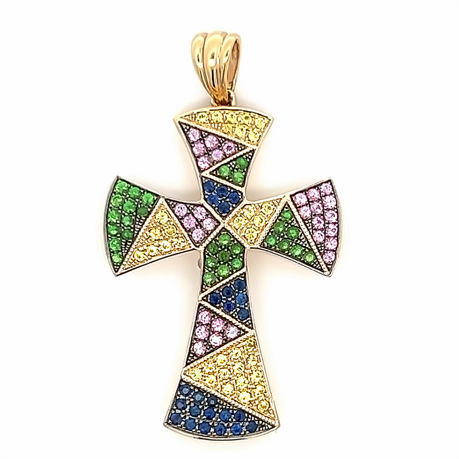 Estate Multi Color Sapphire Cross Pendant