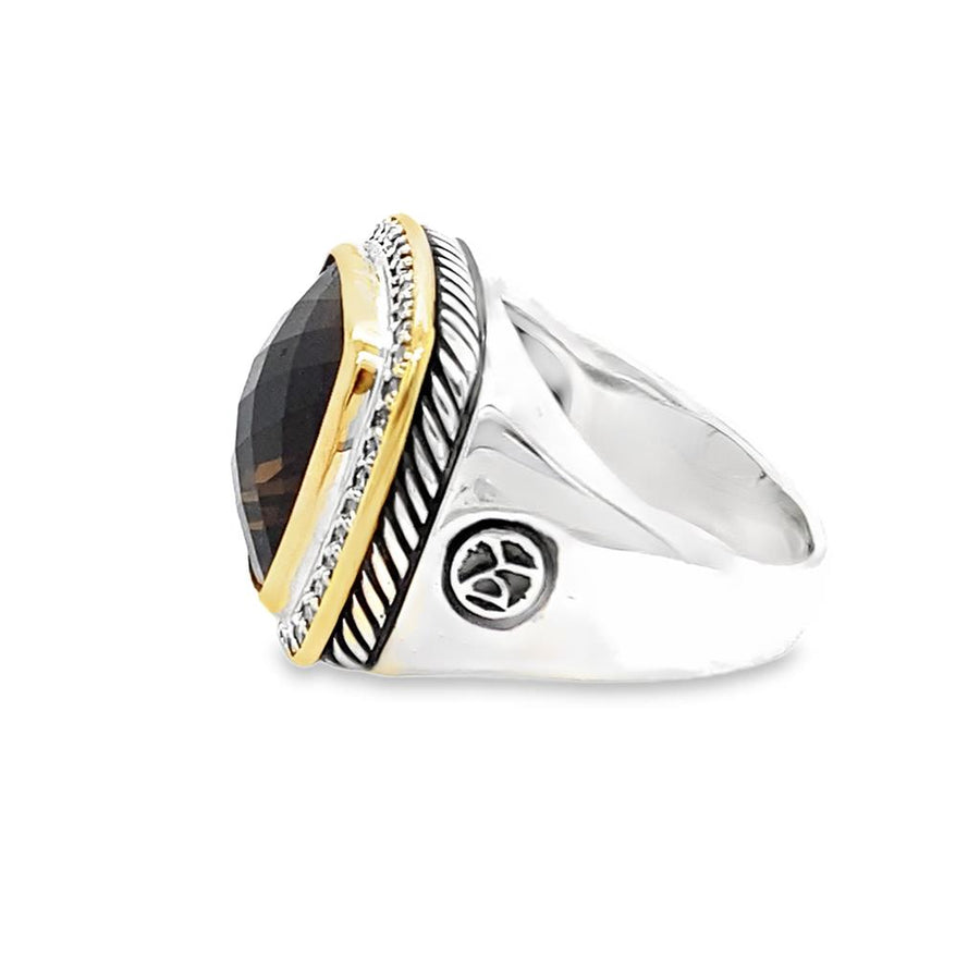 Two-Tone 18Kt/SS David Yurman Albion Smoky Quartz Ring Estate Jewelry