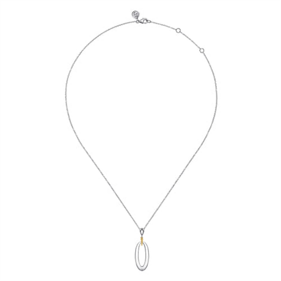 Lady's Two-Tone Sterling Silver/14 Karat Oval Drop Pendant And Cable L