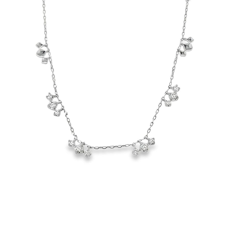 Lady's White 14 Karat Cluster Station Necklace Length 18 12 = 0.49TWT