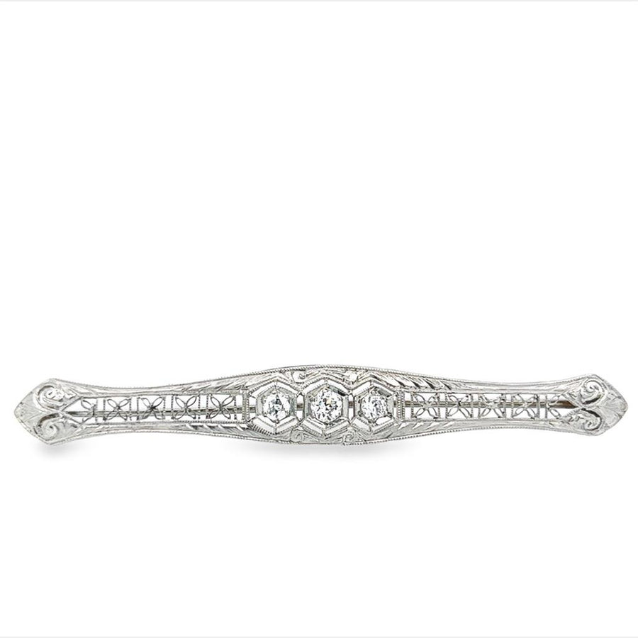 Lady's Platinum Filagree Vintage Bar Pin Fashion Ring 30=0.25tw Round