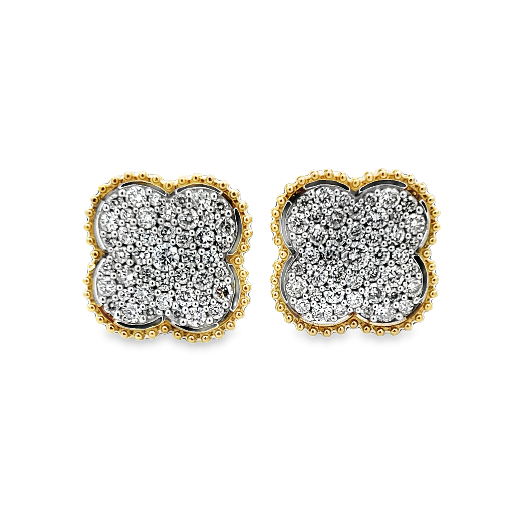 Two-Tone 18 Karat Clover Style Diamond Earrings Estate Memo With 82 1.