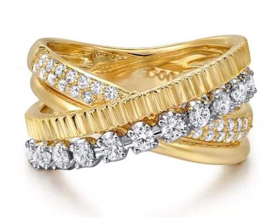 Lady's Two-Tone 14 Karat Criss Cross Fashion Ring Size 8.5 with 0.54tw
