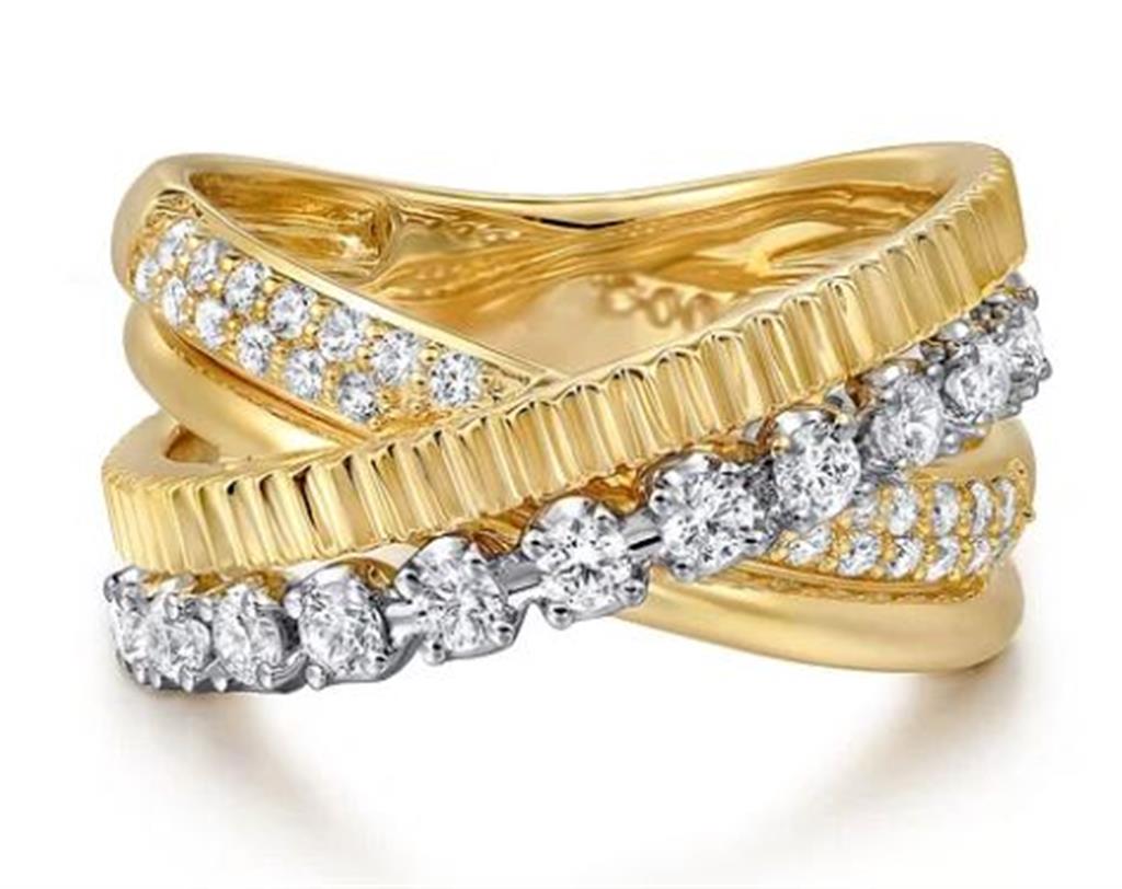 Lady's Two-Tone 14 Karat Criss Cross Fashion Ring Size 8.5 with 0.54tw