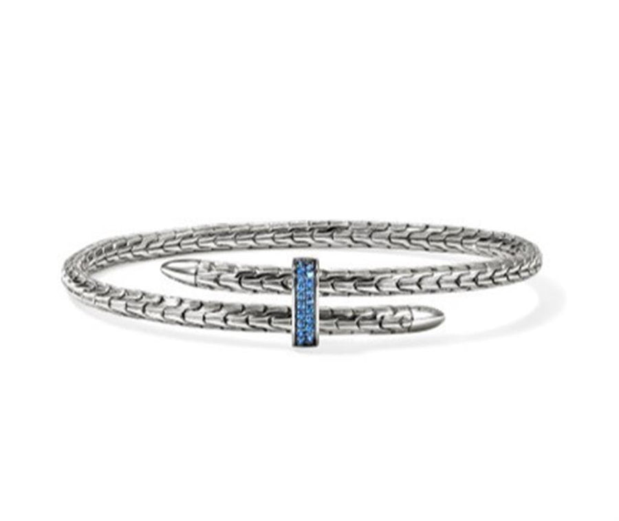 Sterling Silver Spear 4mm Flex Cuff John Hardy = Round Sapphires, Size