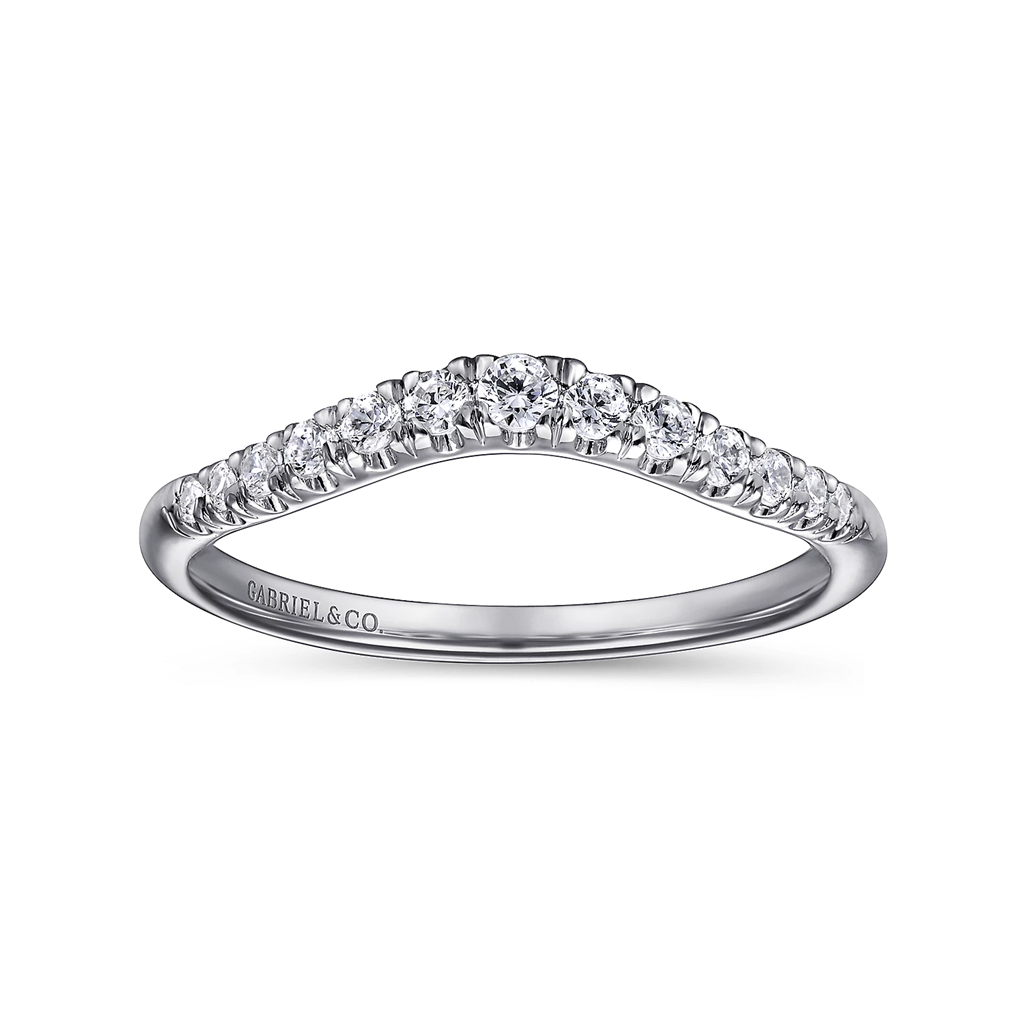 Gabriel & Co. Annecy - Curved 14K White Gold French Pave Diamond Wedding Band - 0.23 ct