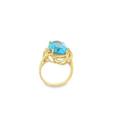 Yellow 14 Karat Swiss Blue Topaz And Diamond Ring Estate Jewelry With One 14.08X10.15mm Oval Blue Topaz And 2 0.04TW Round Diamonds Gram Weight: 6.43