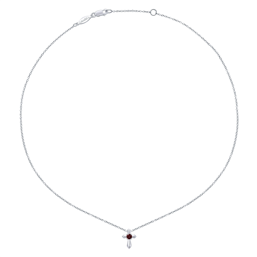 Gabriel & Co. Fashion Sterling Silver Round Garnet Cross Necklace