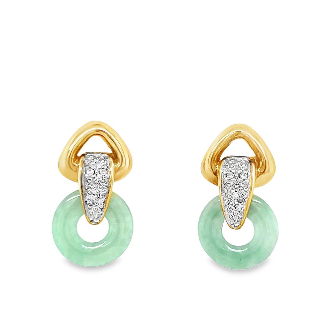 Yellow 14 Karat Multi Colored Changeable Circle Stones Interlocking Dangle Post Earrings