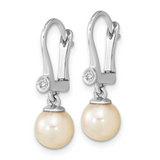 14K White Gold 7-8mm Round White Saltwater Akoya Pearl Dangle Earrings