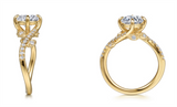 Lady's Yellow 14 Karat Floral Nouveau Ring Size 6.5 With 26 = 0.24TWT
