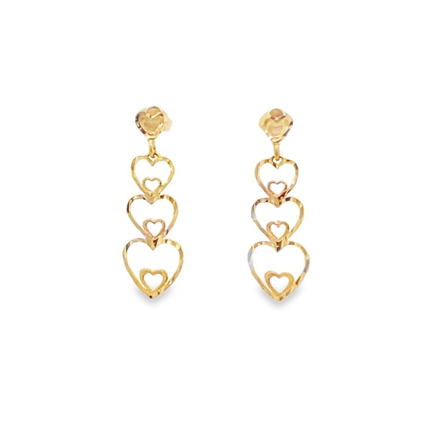 Yellow 14 Karat Diamond Cut 25.6mm Elongated Double Heart Earrings w/