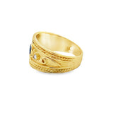 Etruscan Ring with Cushion Indicolite Tourmaline and Diamond Ring