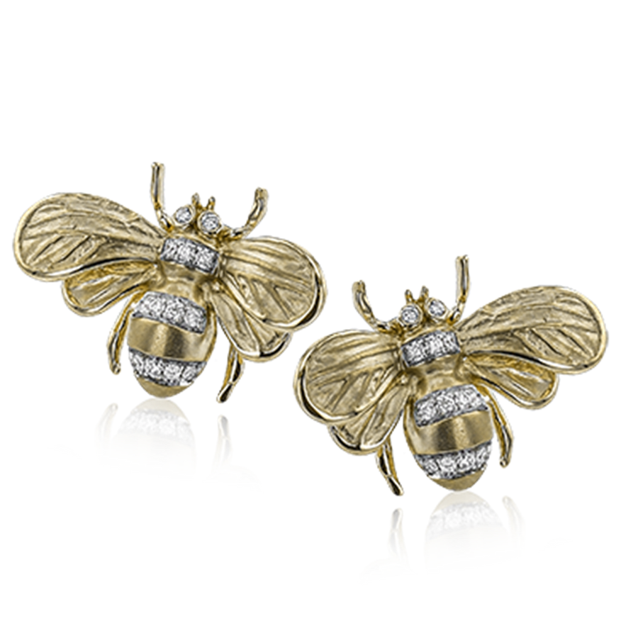 Lady's Yellow 18 Karat Brushed Bee Earrings