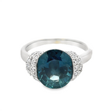 Oval Blue Sapphire with Pave Diamond Shoulders