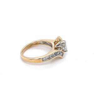 Yellow 14 Karat Bypass Marquise Ring Estate Jewelry Size 5.75 With One 0.30Ct Marquise H/I I1 Diamond And 12=0.18Tw Round H/I I1 Diamonds Gram Weight: 3.7