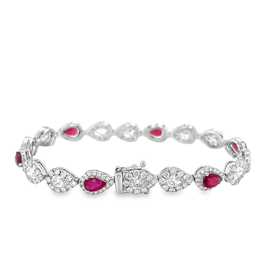 White 18 Karat Pear Halo Bracelet Length 6.5 6 = 3.35tw Pear Rubies
1