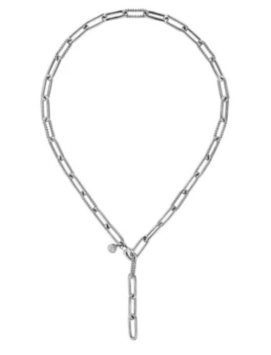 Lady's Sterling Silver Polished/Beaded Y Chain Silver Necklaces Length