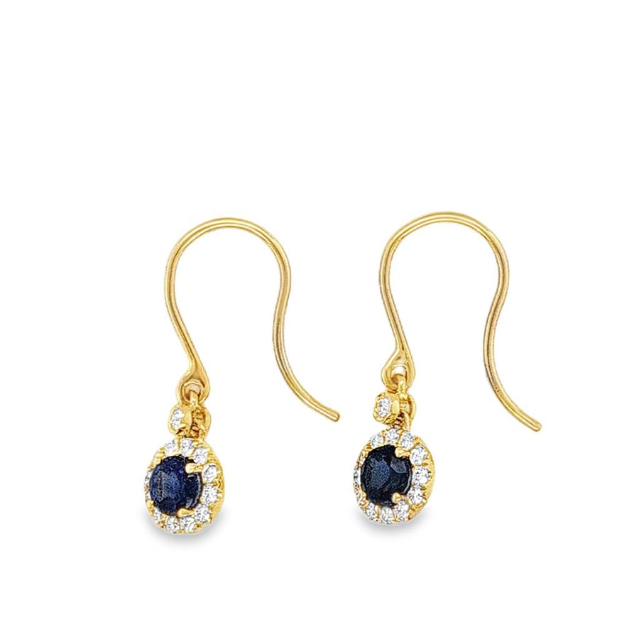 Lady's Yellow 14 Karat Halo Dangle Earrings With 2 = 1.04Twt Round Sap