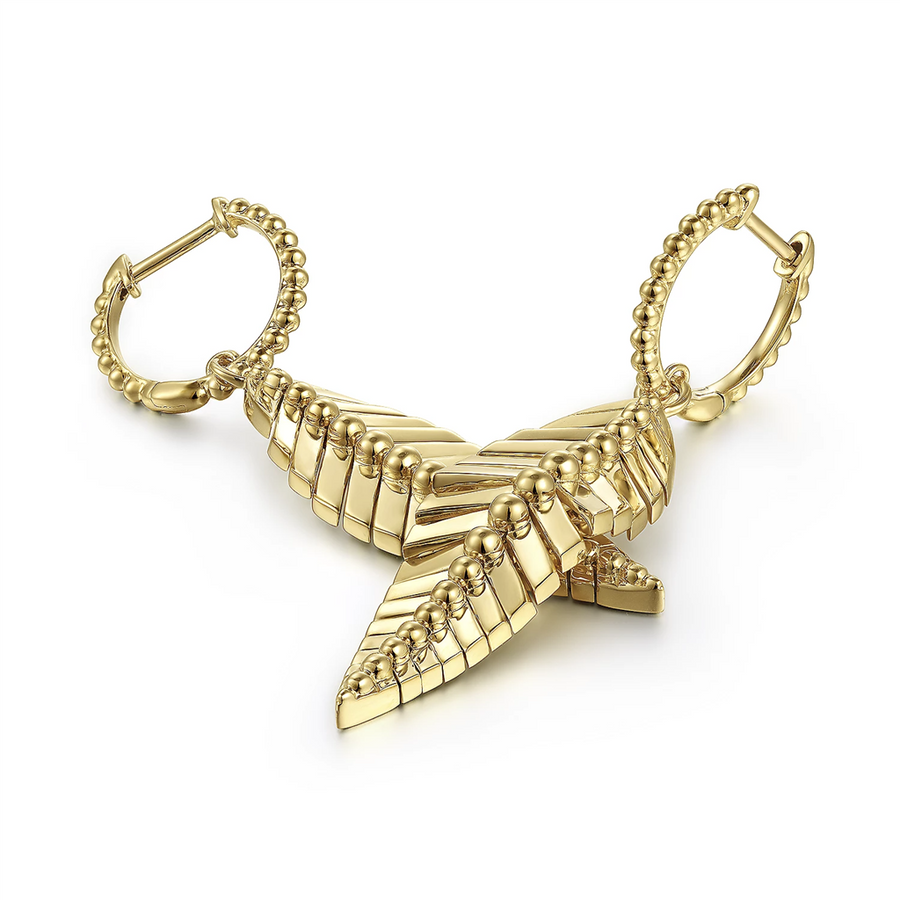 Gabriel & Co Lady's Leaf Drop Huggie Hoop Earrings